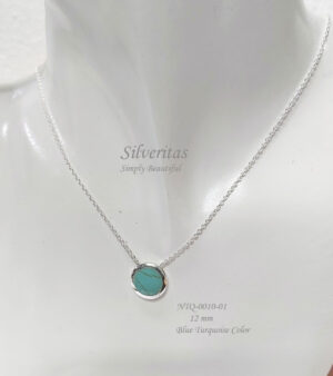Silver Necklace with Blue Stone Round-shape12 mm - NTQ-0010-01