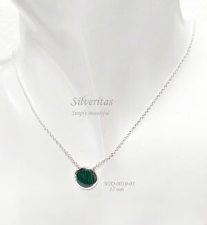 Silver Necklace with Green Stone Round-shape12 mm - NTQ-0010-03