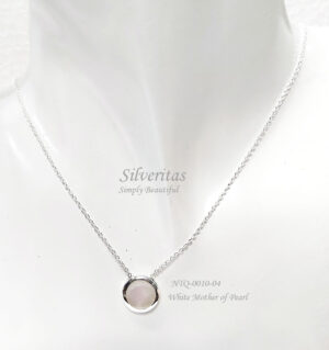 Silver Necklace with White MOP Round-shape12 mm - NTQ-0010-04