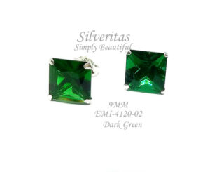 Sterling Silver 925 Studs Earrings with 9 mm Square CZ - EMI-4120